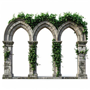 Ancient stone archway with lush green vines
