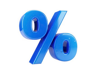 3d blue percentage symbol isolated on transparent background