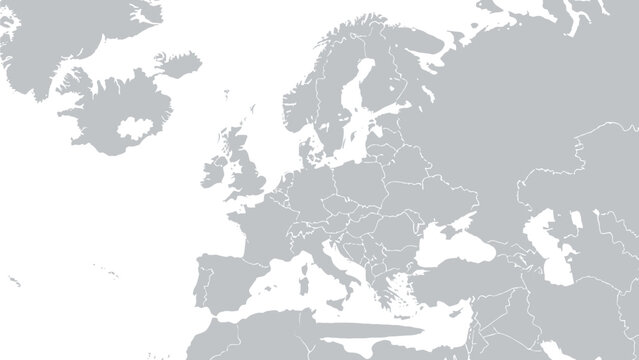 A political map of Europe displays country borders and geographical outlines of the continent.