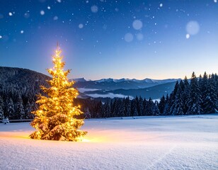 Illuminated Christmas Tree in Night Mountains © WildFrame