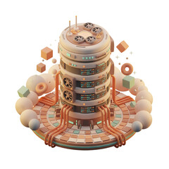 Isometric 3D Clay Model: Data Center Server Room [Transparent PNG]