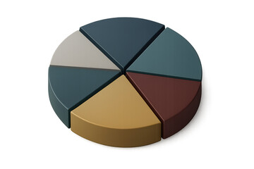 Fototapeta premium Pie chart illustrating data division, statistics, and business strategy with multiple colored sections. Transparent background