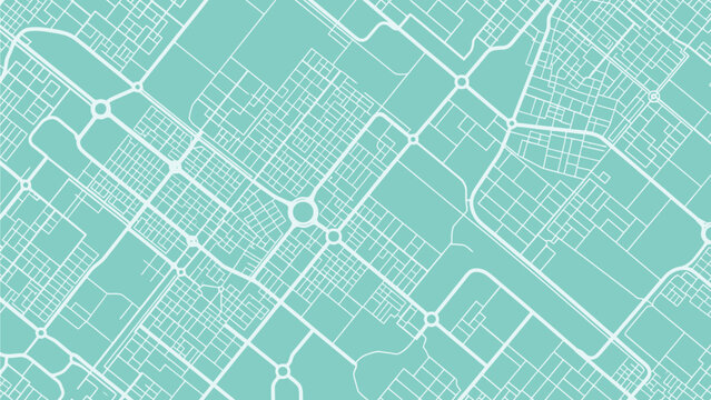 A stylized, abstract overhead view of a city map with white lines on a teal background, showing roads, intersections, and blocks.