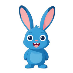 Obraz premium Cute blue cartoon rabbit with pink ears smiling
