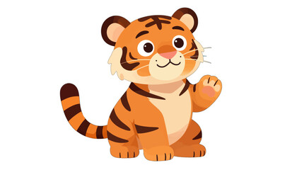 Cute cartoon tiger cub waving paw