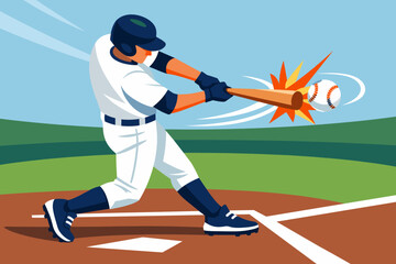 Dynamic baseball player hitting home run: vibrant flat design scene