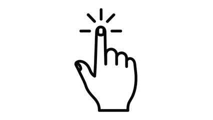 Fototapeta premium A simple line illustration of a human index finger with a glowing tip, indicating a click or selection action on a white background.