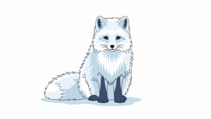 Illustration of a white fox with blue accents sitting on a neutral background