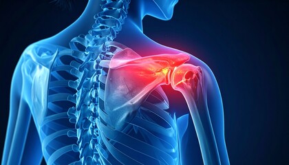 Medical Illustration of Human Shoulder Joint with Red Highlight Indicating Pain