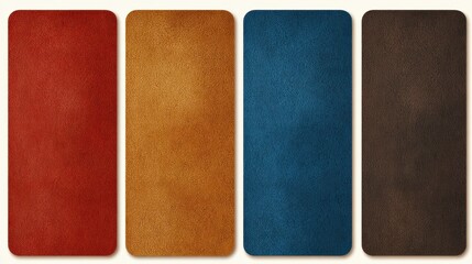Fototapeta premium Diverse leather swatches arranged in a colorful display vibrant leather sections presented horizontally for viewing