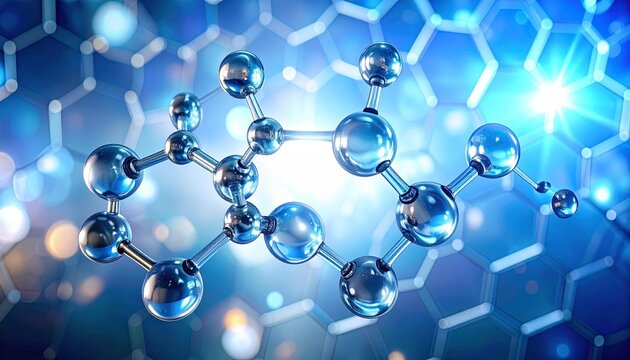 Stylized Molecular Structure with Hexagonal Grid and Blue-Orange Gradient Background