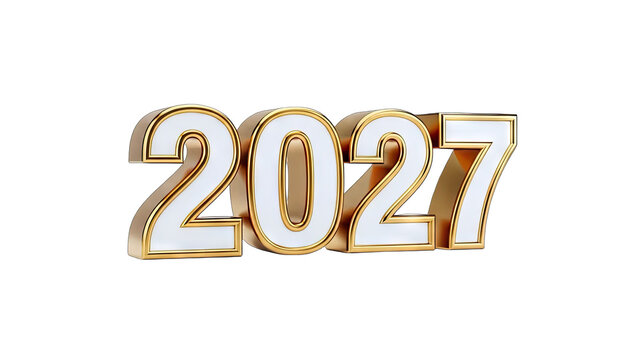 2027 Year in Gold and White on White Background
