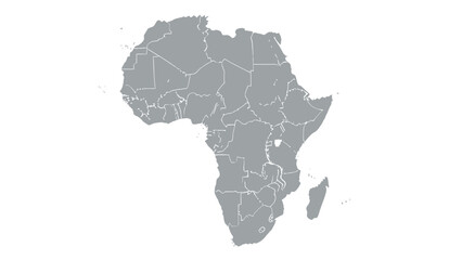 Fototapeta premium A detailed gray map of the African continent, showcasing its various countries and borders on a clean white background.