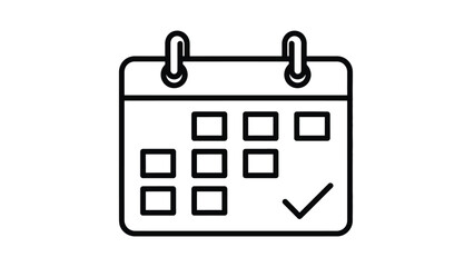A simple line drawing of a calendar with a checkmark on one of the squares, representing a scheduled event or appointment.