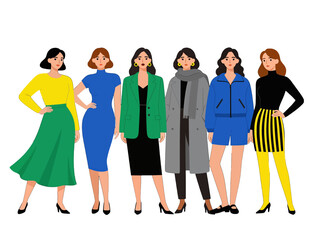 Obraz premium Group of Six Stylish Women in Modern Outfits