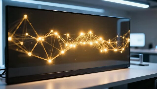Modern LED screen displaying data visualization with glowing lines   - Powered by Adobe