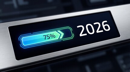 Futuristic progress bar loading 75 percent for the year 2026