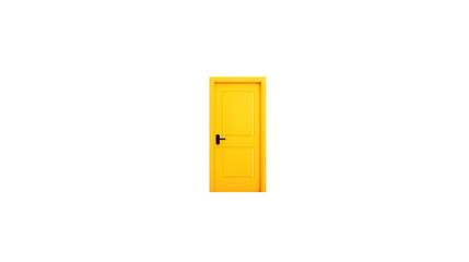 Yellow door closed isolated on transparency background modern style minimalistic vibrant color inviting simple vertical home entrance interior design