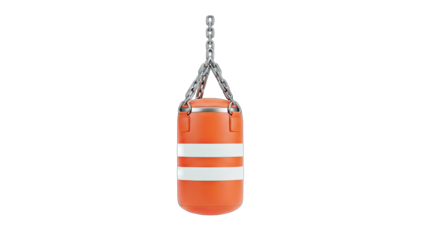 Orange Punching Bag Hanging Isolated on White Background