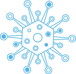 Simple graphic design featuring a central geometric shape with multiple interconnected data points used for illustrating biological pathogens, neural networks,