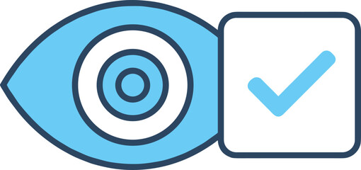Modern outline icons showing a stylized eye combined with a confirmation mark to denote specialized retinal investigation, digital authorization, and successful ocular security findings.