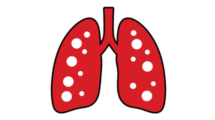 Red human lungs with white circular spots isolated