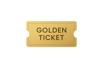 Golden ticket vector offering entry and access to an exclusive event, prize, or special opportunity. Transparent background