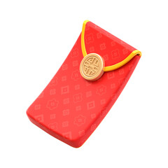 3D Rendered Red Ang Pao Envelope with Golden Ornament Illustration