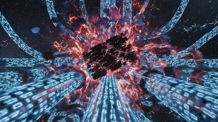 Abstract cybernetic neural network with blue data flow disrupted by a dark glitch packet and red chaos - Powered by Adobe