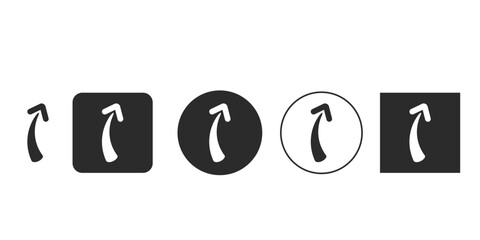 Upward curved arrow icon set for interface design | Minimalist black and white app button illustration | Modern direction sign vector graphic variations | Digital growth and upload symbol collection