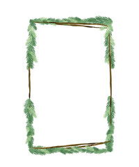 Christmas evergreen frame vector illustration with green garland border and blank center. Festive holiday design for card, invitation, poster and menu. © TWINS DESIGN STUDIO
