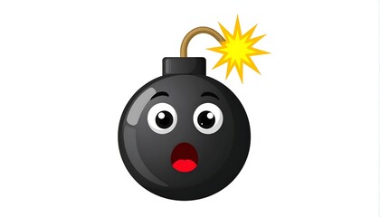 Cartoon bomb with a surprised face, fuse lit, on a white background in vector style