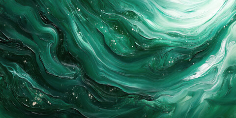 abstract green swirling fluid waves digital art background with glowing light gradient and dynamic texture