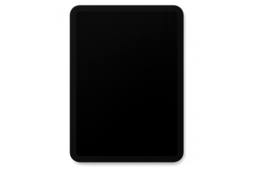 Modern digital tablet for mockups and presentations, featuring a blank black screen and transparent background