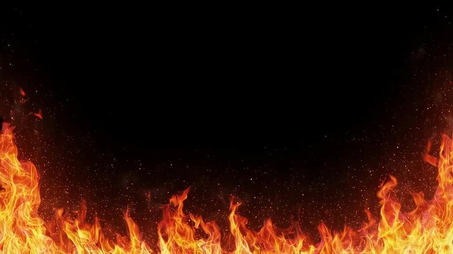 Fiery border on black background with sparks