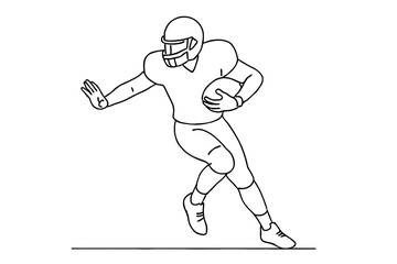 Fototapeta premium Line drawing illustration of an American football player sprinting with the ball, defensive dodge movement, bold clean lines, minimalist sports illustration.