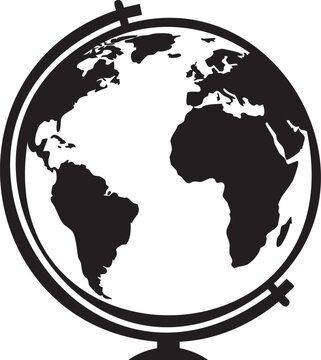 Black silhouette of a globe on a stand showing continents earth world