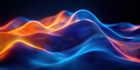 abstract glowing wave transitioning from orange to blue with sparkling particles on black background