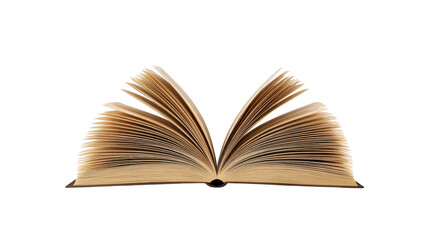 Open book with fanned pages, isolated on transparency background, symbolizing knowledge, education, literature, and imagination, perfect for learning or reading concepts