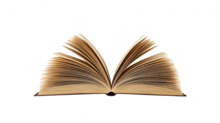 Open book with fanned pages, isolated on transparency background, symbolizing knowledge, education, literature, and imagination, perfect for learning or reading concepts