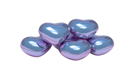 Shiny metallic heart balloon pastel pink and blue stacked together isolated on transparent background symbolizing love romance celebration cheerful and festive mood