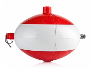 Red and white striped, round fishing float