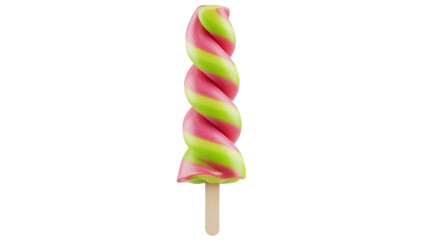 Colorful pink and green spiral popsicle isolated PNG, refreshing summer treat on transparent background for design projects