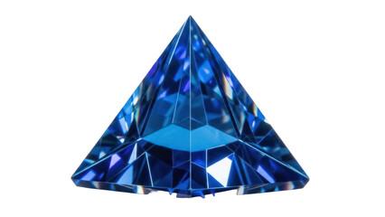 Blue sapphire gemstone isolated PNG, pyramid cut precious stone for jewelry design and luxury concepts on transparent background