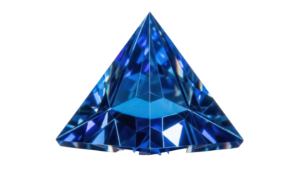 Blue sapphire gemstone isolated PNG, pyramid cut precious stone for jewelry design and luxury concepts on transparent background