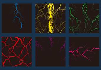 カラフルな雷や稲妻のセット素材