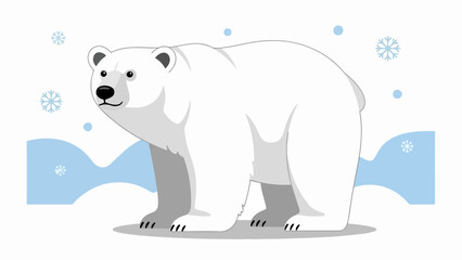 Fototapeta premium Cartoon polar bear standing on ice with snowflakes in a winter scene