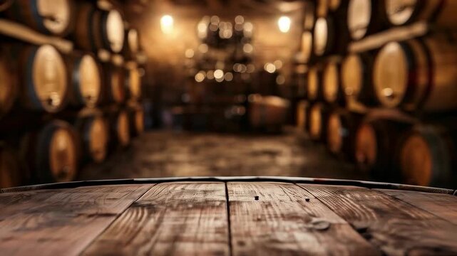 In the warm light of the bar shelves with bottles and glasses, the wooden counter creates a cosy atmosphere for evening relaxation &mdash; the perfect backdrop for advertising alcoholic beverages.
