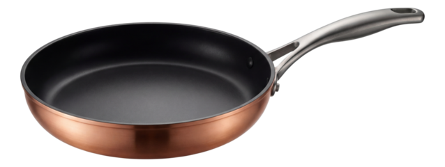 A classic frying pan with a copper base for fast heating, perfect for gourmet meals at