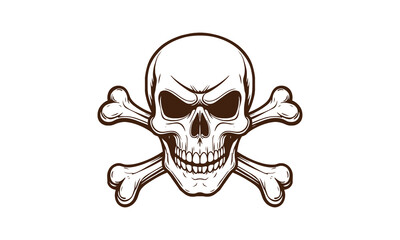 Skull and crossbones illustration on black and white backgrounds